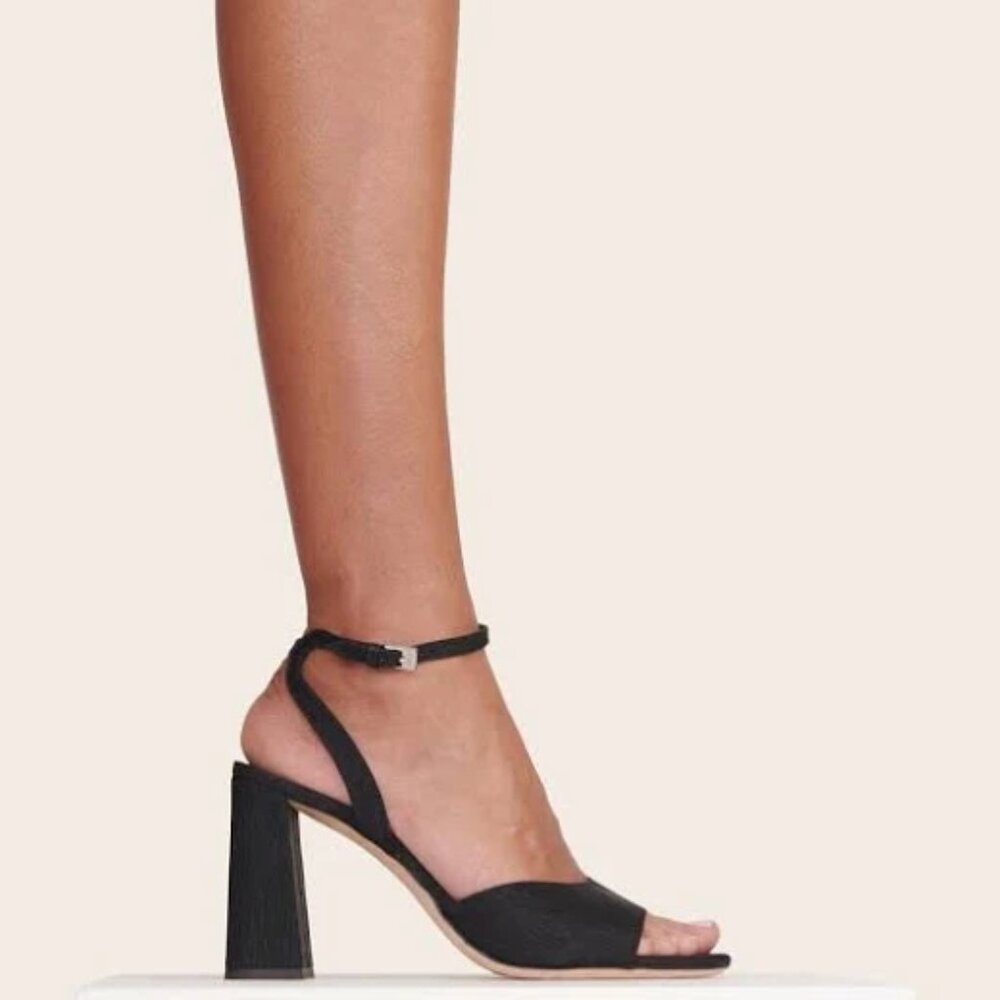 STAUD SOLANGE Black Textured Open Toe Ankle Strap Heels Size 37, NIB - Picture 2 of 9